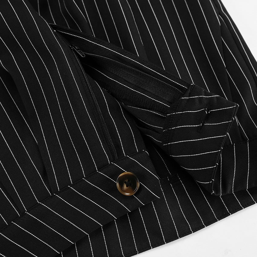 Summer Black And White Striped Chic Career Sleeveless Vest Pants Fashion Two-Piece Set 13