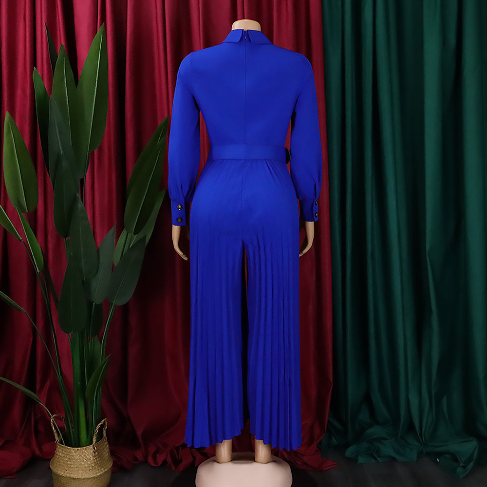 Women's Fall Winter Long Sleeve Casual Loose Pleated Wide Leg Jumpsuit with Belt 13