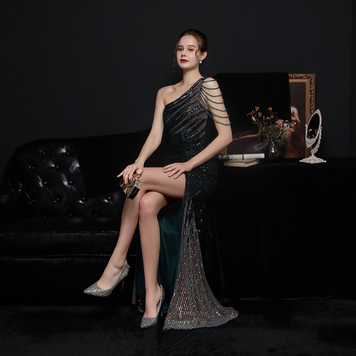 Women Sequins Celebrity Party Sexy Long Slim Evening Dress 11