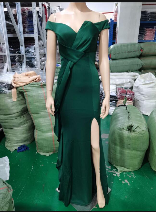 Elegant Off Shoulder Ruffled Slit Plus Size Beauty Long Formal Party Evening Dress 19