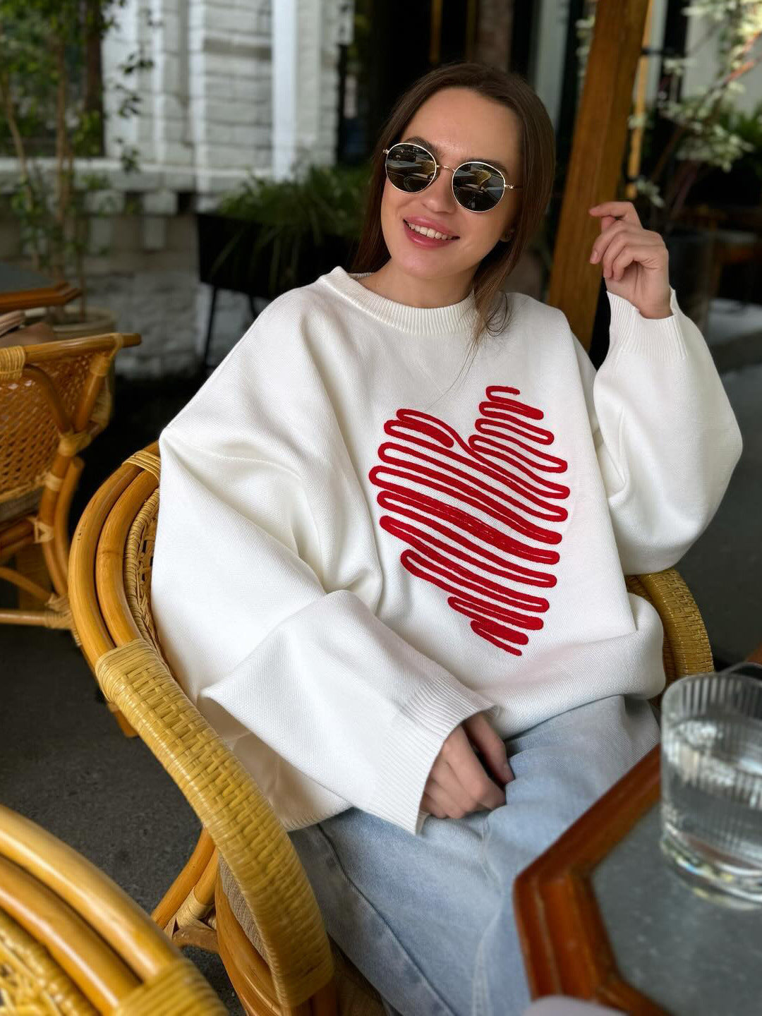 Women Heart Print sweater Top
