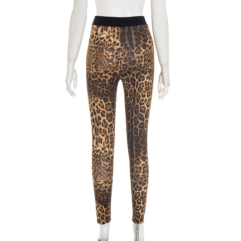 Women's Sexy Leopard Print Contrast Patchwork Tight-Fitting Straight-Leg Pants 9