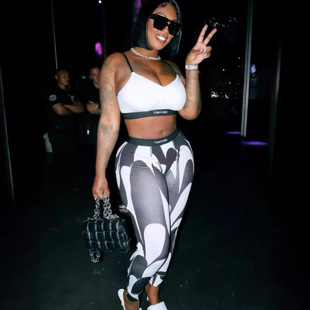 Women Crop Tank Top and Printed Pants Two-Piece Set 5