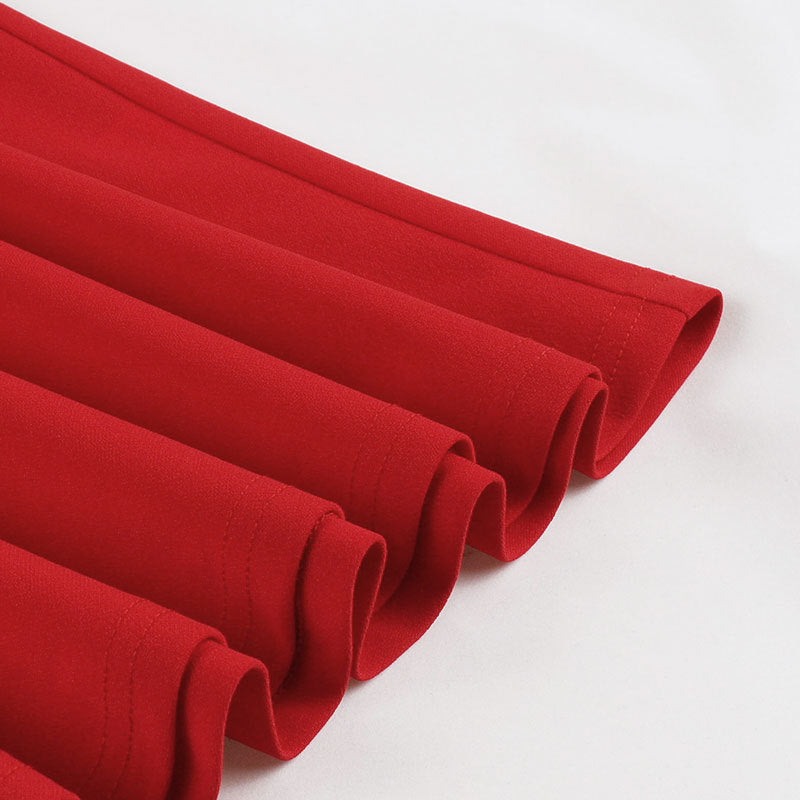 Summer Women Red Turndown Collar Short Sleeve Dress 12