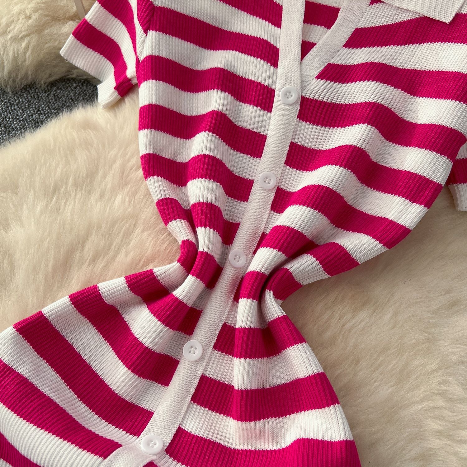 Women Metal Button Slit Knitting Dress 18