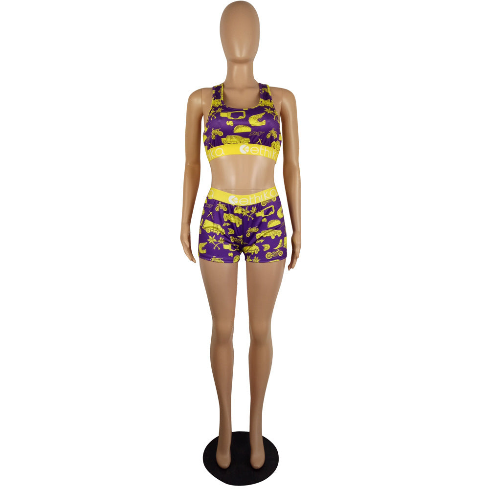 Women Summer Cartoon Printed Top and Shorts Two-piece Set 22