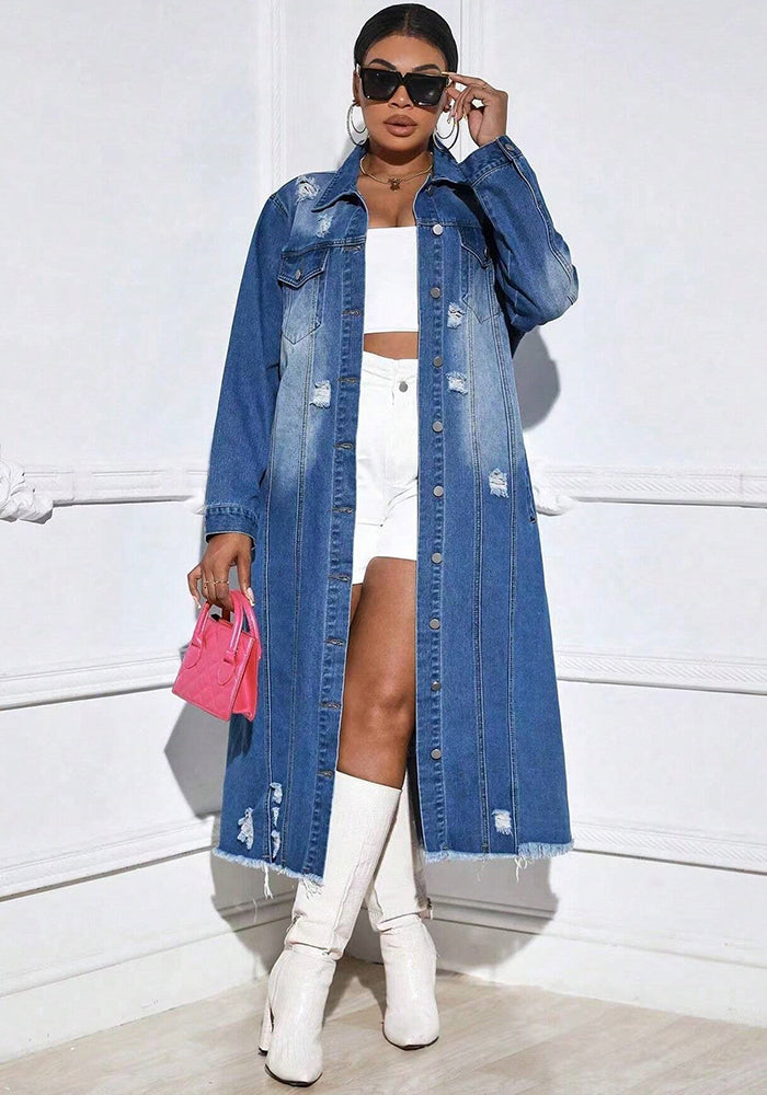 Women's Fashion Ripped Long Sleeve Denim Jacket