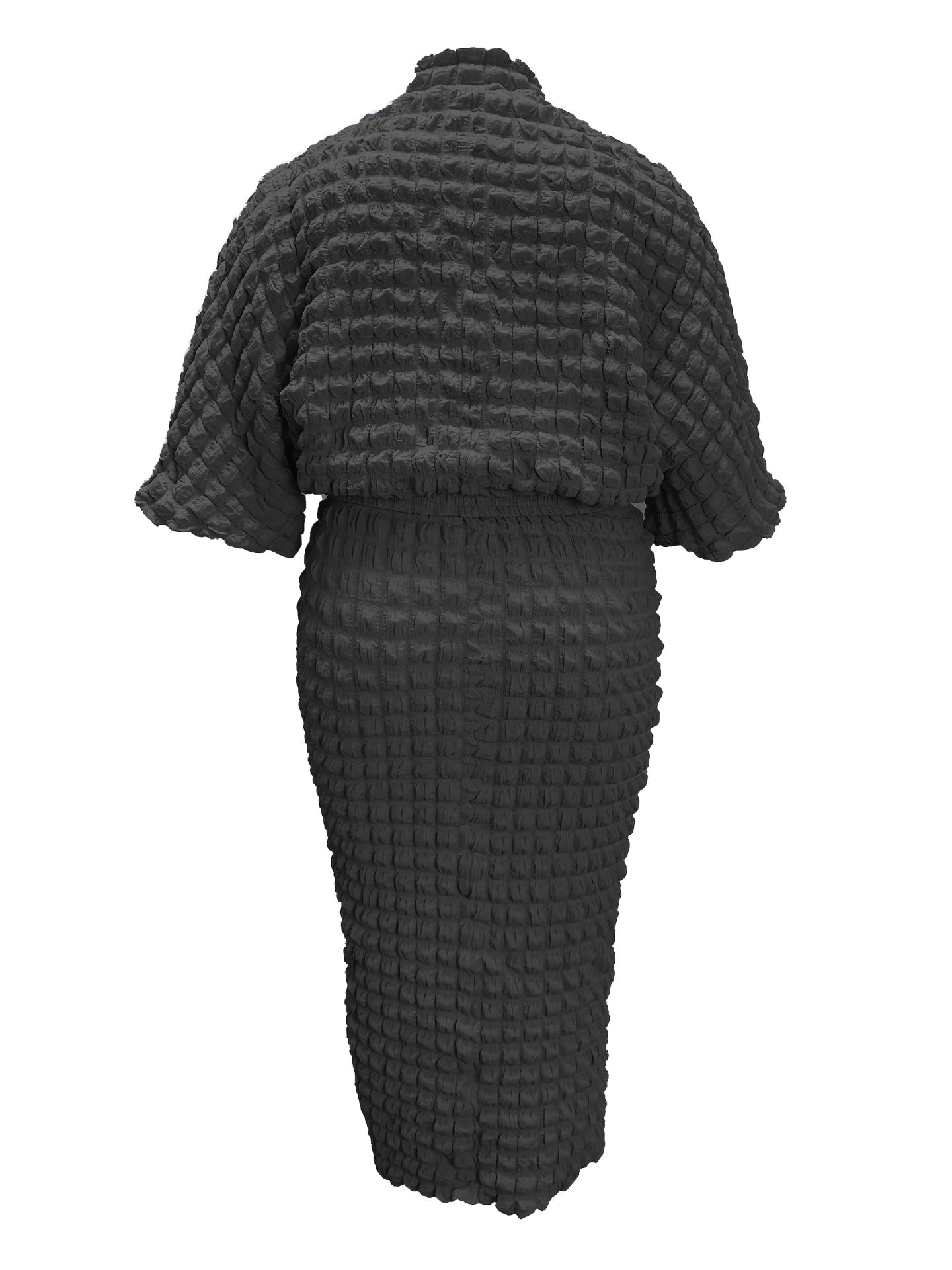 Plus Size Solid Color Bubble Bat Sleeves Top and Skirt Two-Piece Set 19