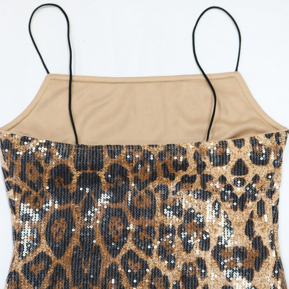Women sequin suspender leopard print Bodycon Dress 7