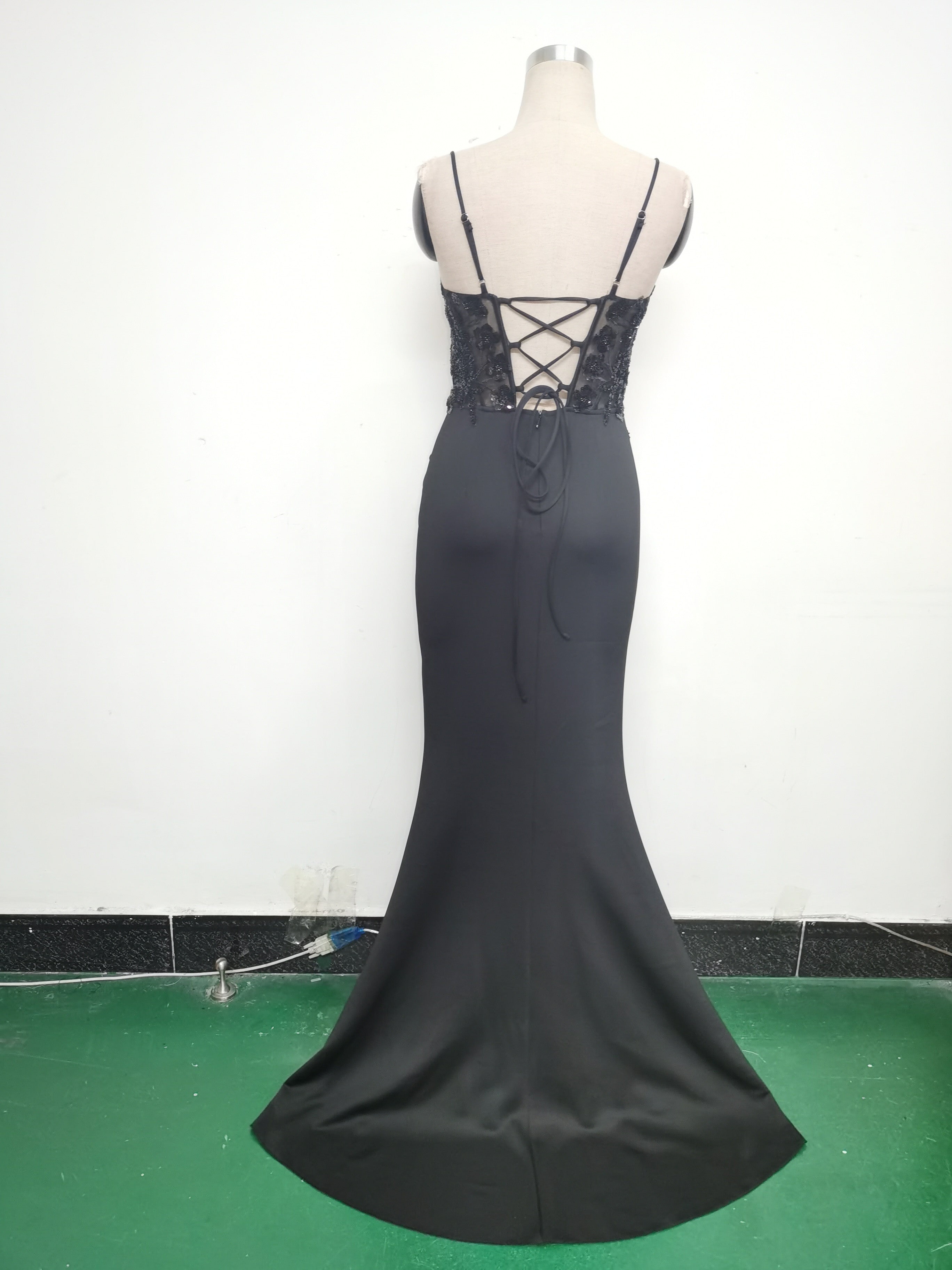 Women Fishbone Lace-Up Sequin Embroidery Formal Formal Party Evening Dress 34