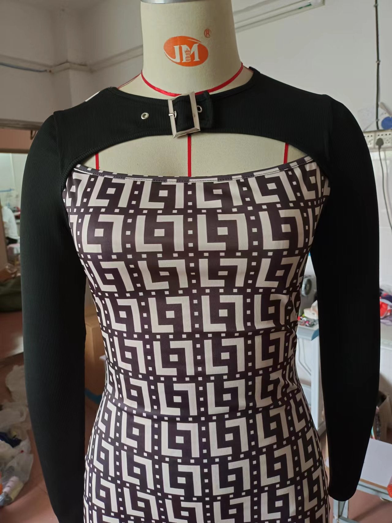 Printed Buckle with Cutout Tight Fitting Bodycon Dress 8