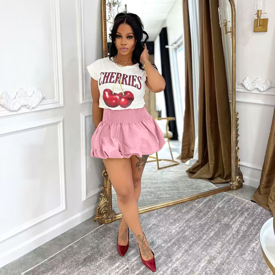 Solid Bubble Pleated Elastic High Waist Mini Skirt 12