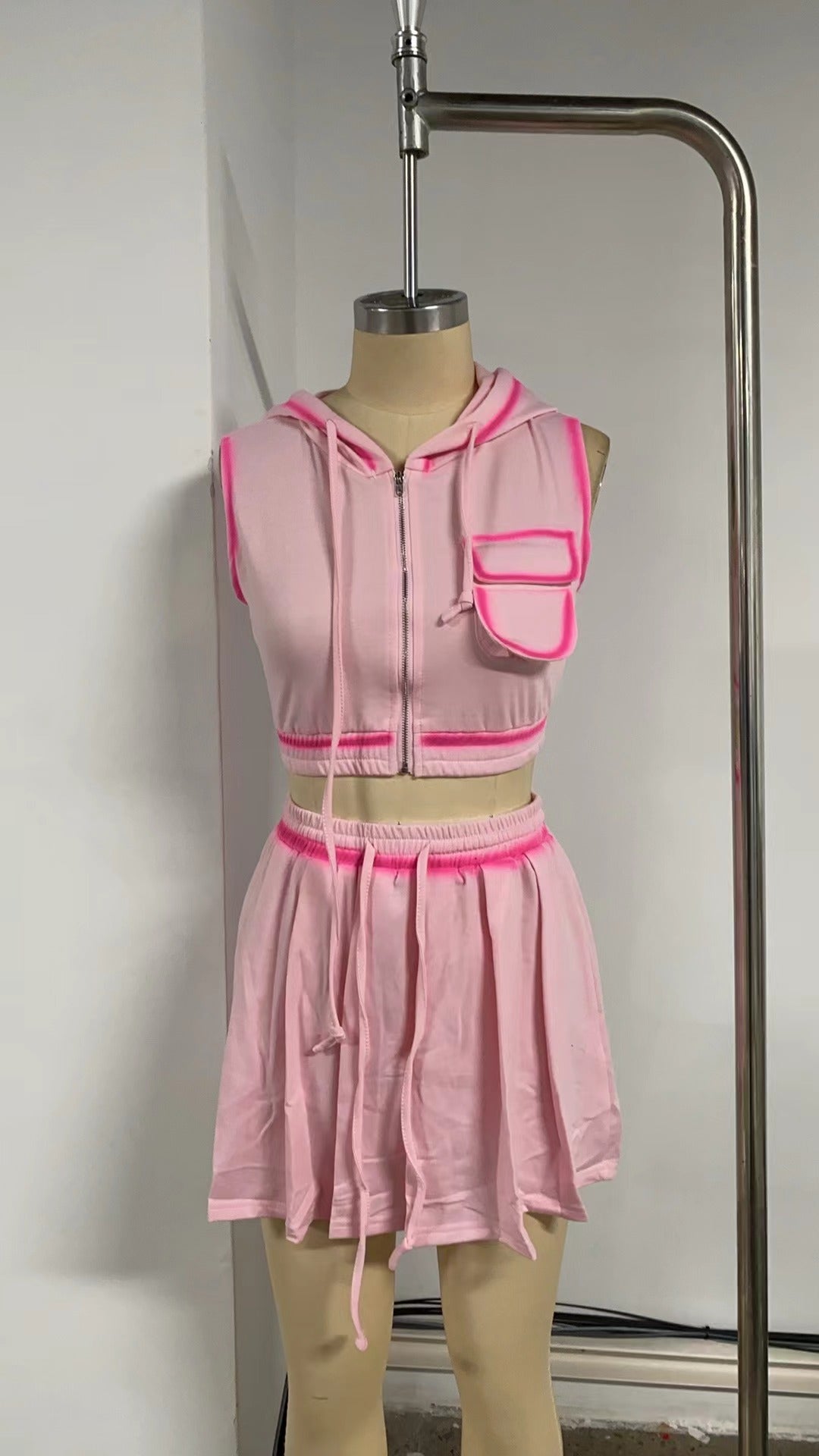 Women Summer Sexy Sports Casual Zipper Top and Lace Skirt Two-piece Set 12