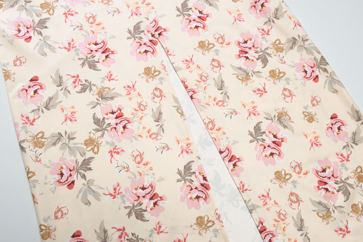 Spring Sexy Low Cut U-Neck Flower Print Slit Strap Dress 13