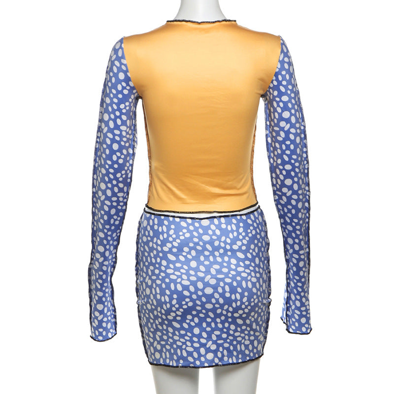 Autumn Sexy Slim Long Sleeve Top High Waist Slim Short Skirt Two Piece Set 6