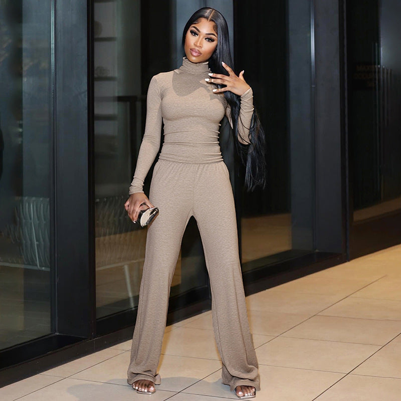 Women Fall/Winter Casual Turtleneck Long-Sleeved Top and Pants Two-Piece Set 16