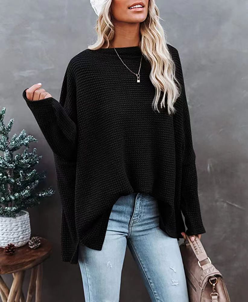 Women knitting waffle Slash Shoulder Top 16