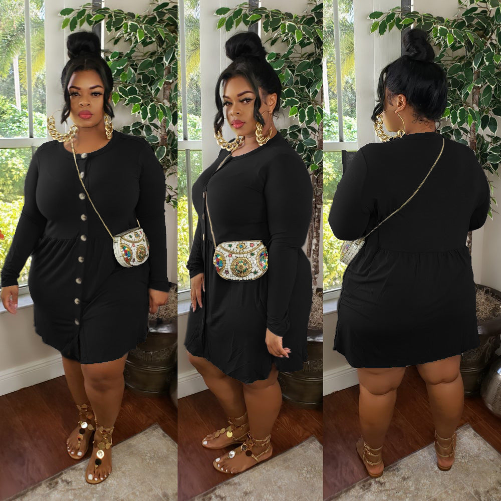 Plus Size Women Sexy Round Neck Dress