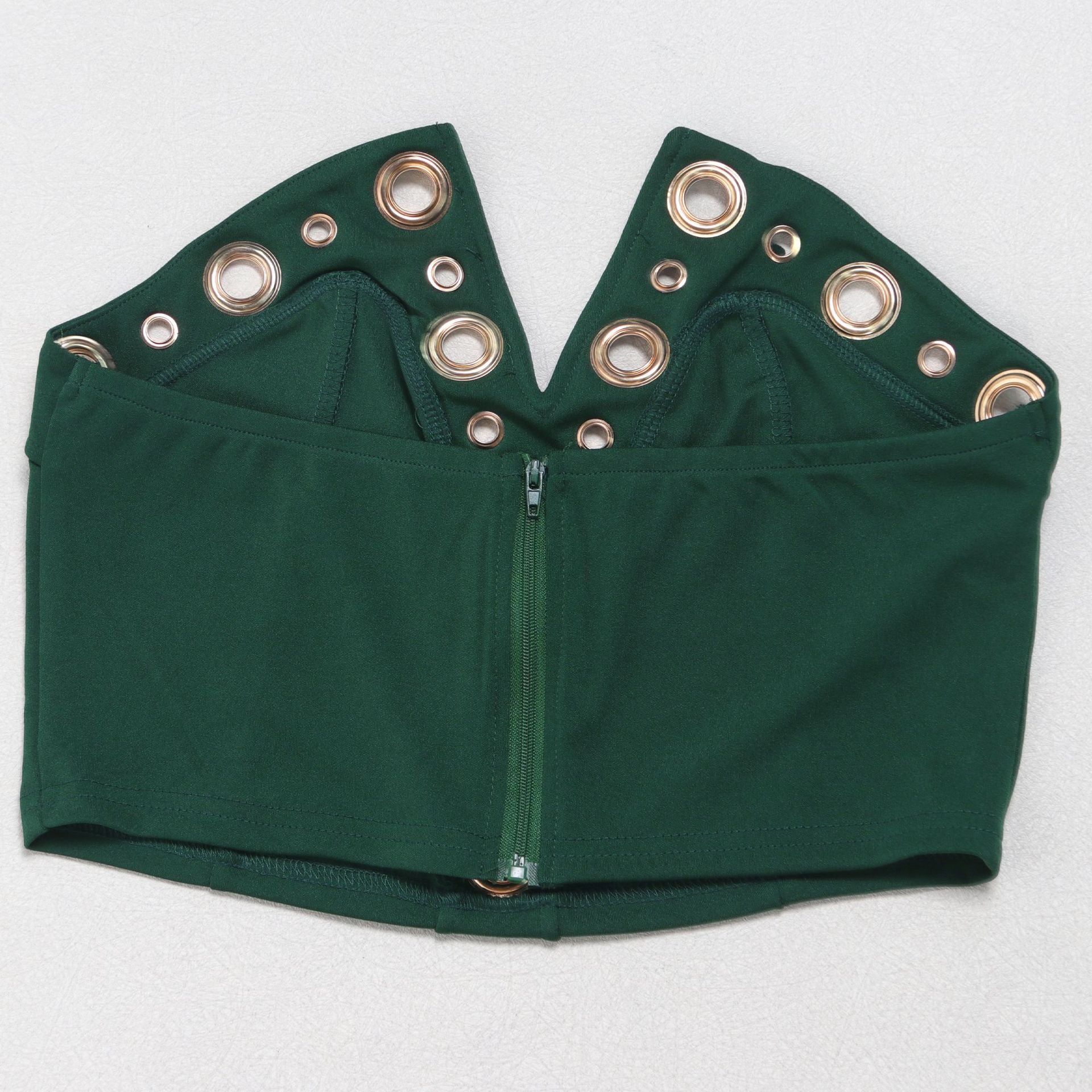 Women elegant elastic metal buckle decorated V-neck Top and Pants two-piece set 17