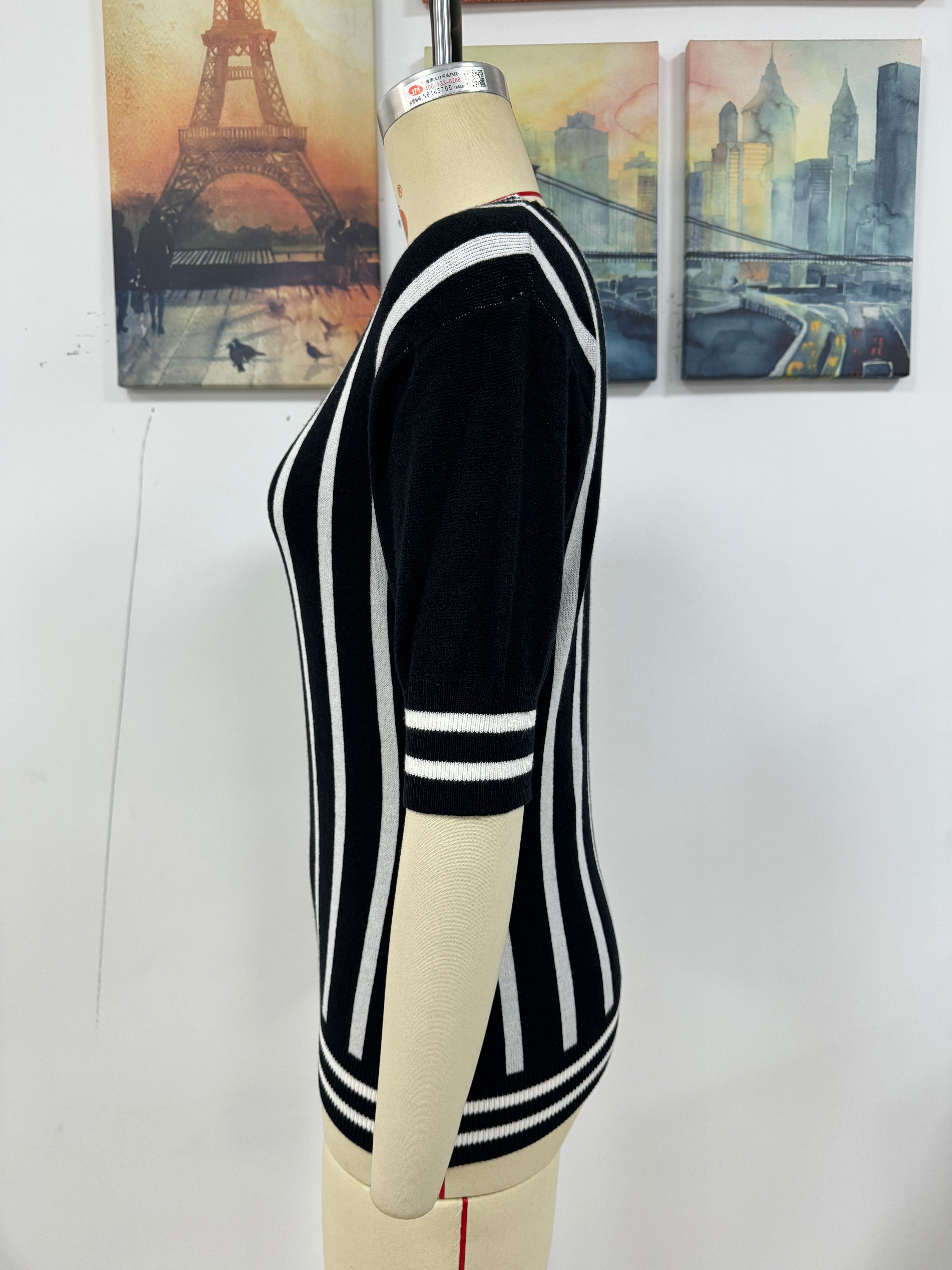 Women Striped Short Sleeve Casual knitting Top 11