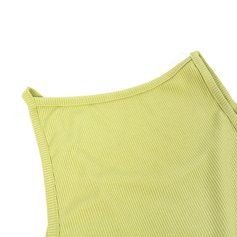 Women Summer Solid Sleeveless Round Neck Slit Bodycon Dress 13