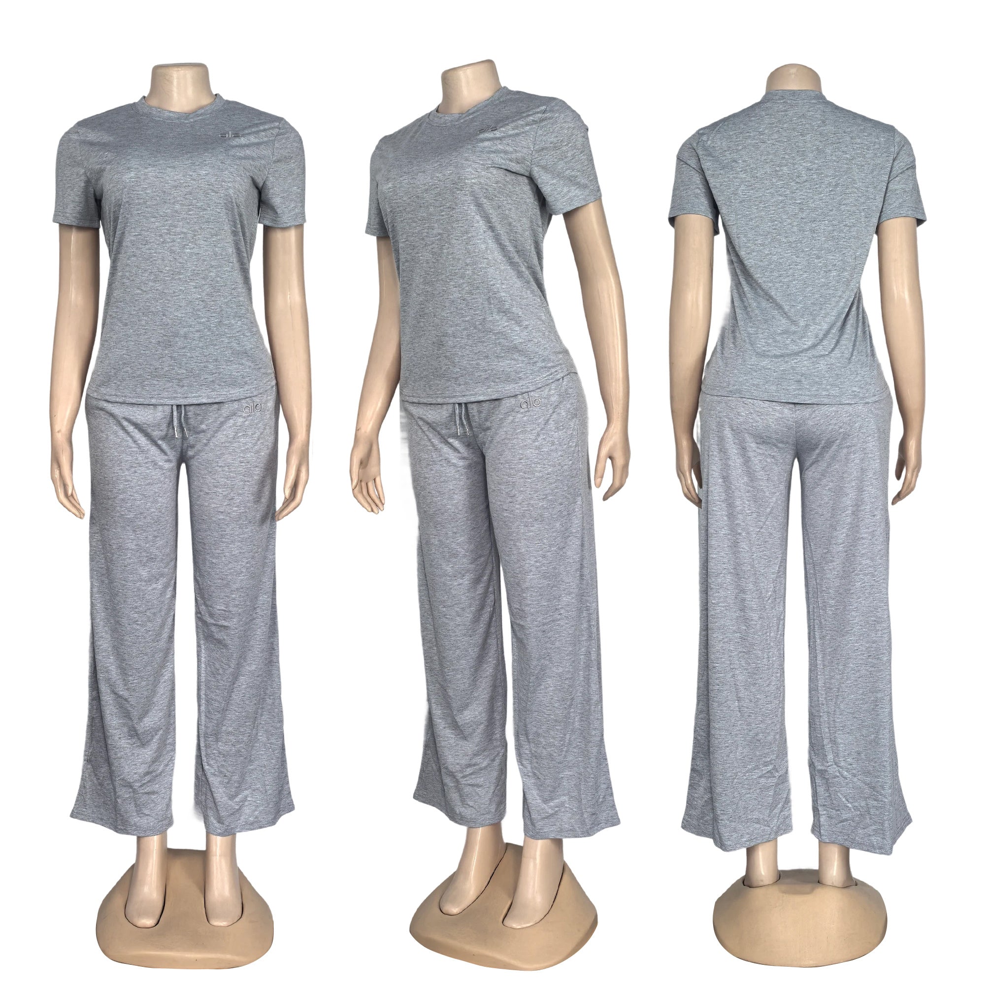 Women's Autumn Fashion Embroidered Casual Cotton Short Sleeve Two Piece Pants Set 9