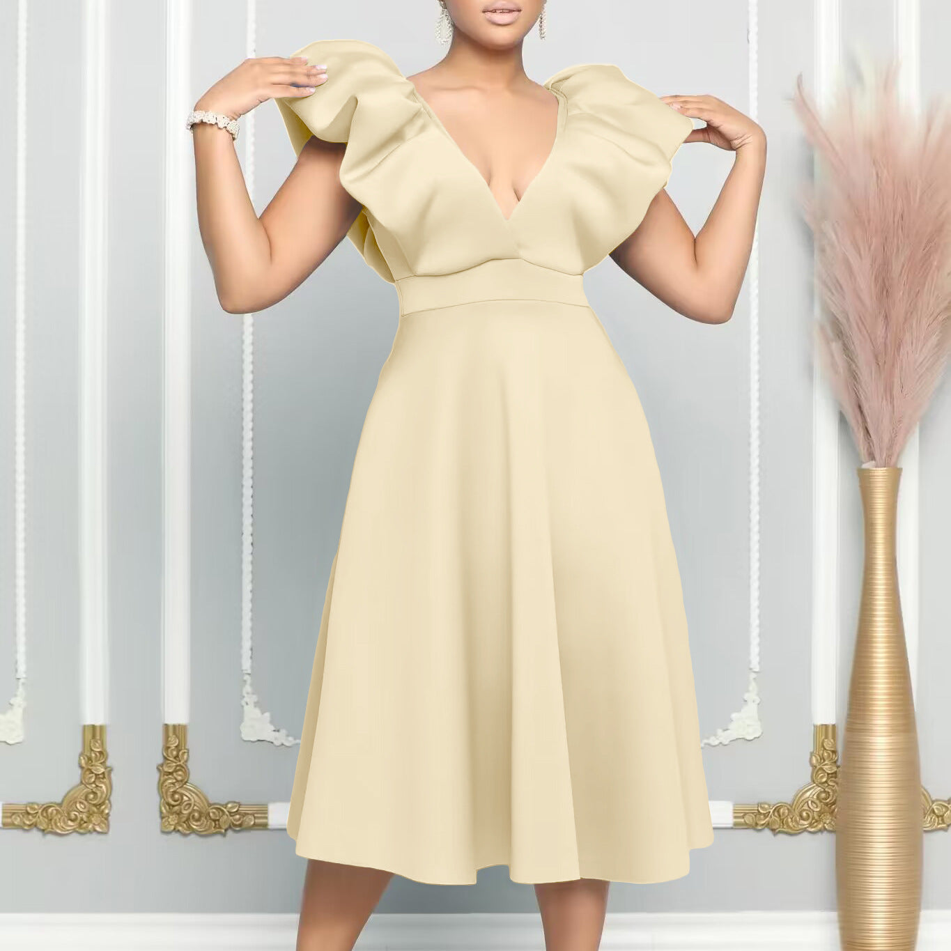 Women's Deep V Neck Sexy Swing Formal Party Dress 8