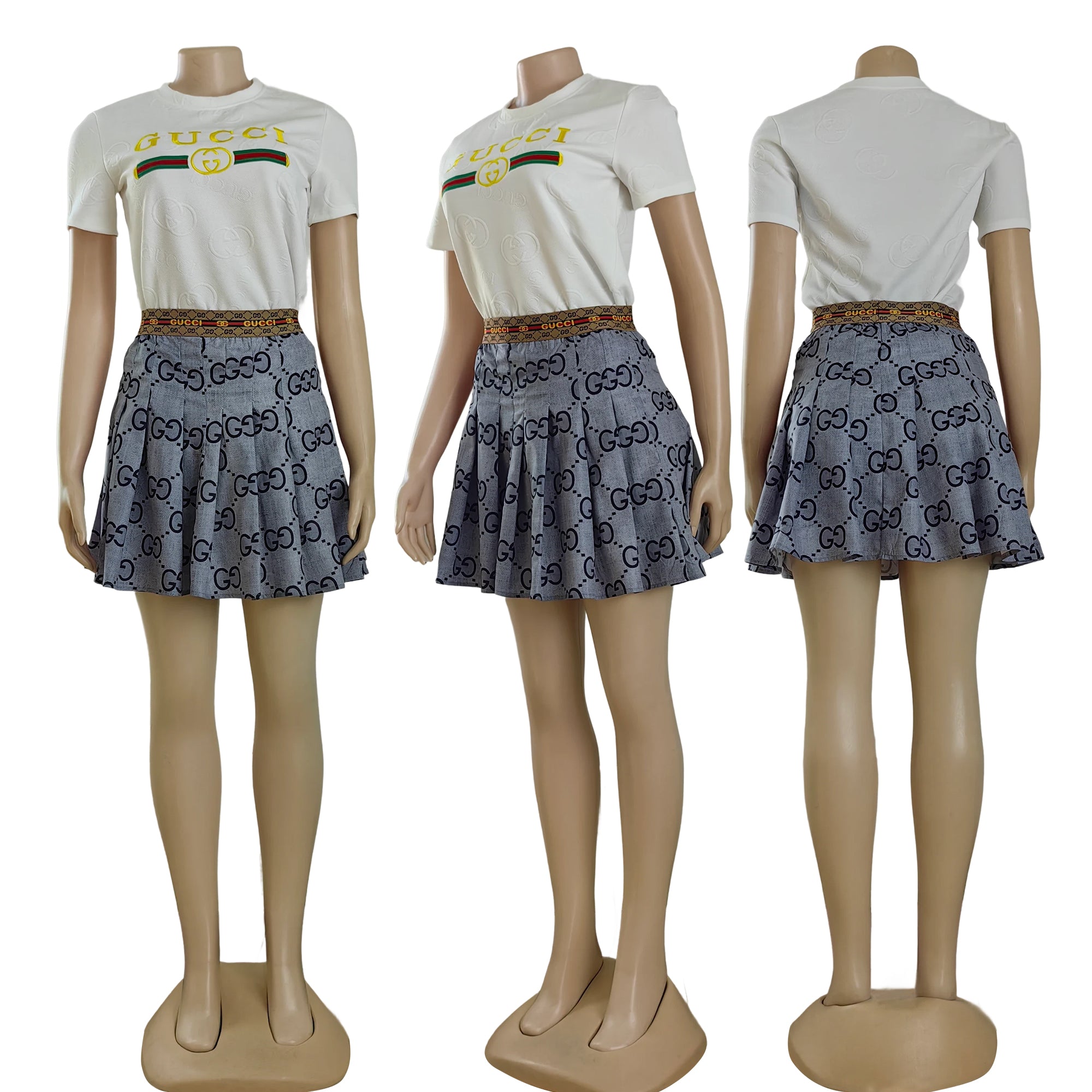 Women Print Short Sleeve  Top and Skirt Two Piece Set 12