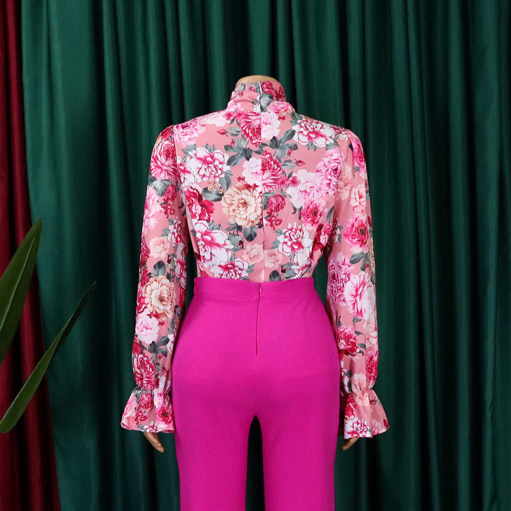 Women's Fashion Chic Slim Fit Printed Lace-Up Plus Size African Shirt 16