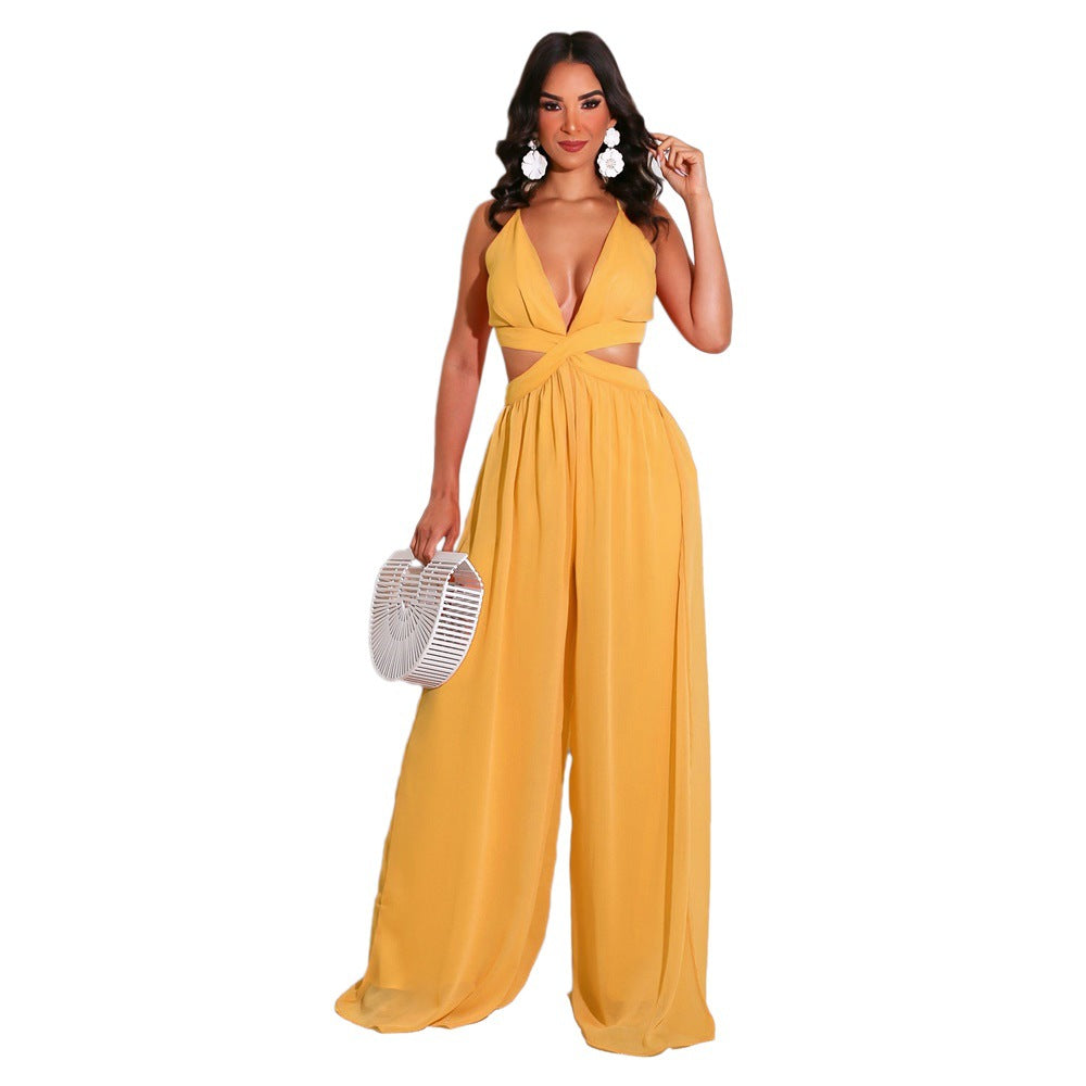 Solid Color Casual Loose Chiffon Women'S Jumpsuit 9