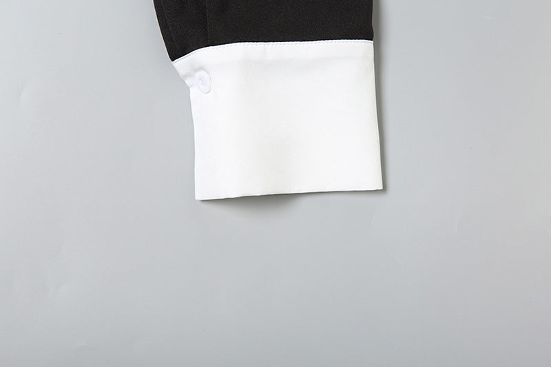 Women's Autumn Chic Color Block Slim Turndown Collar Button Shirt Dress 14