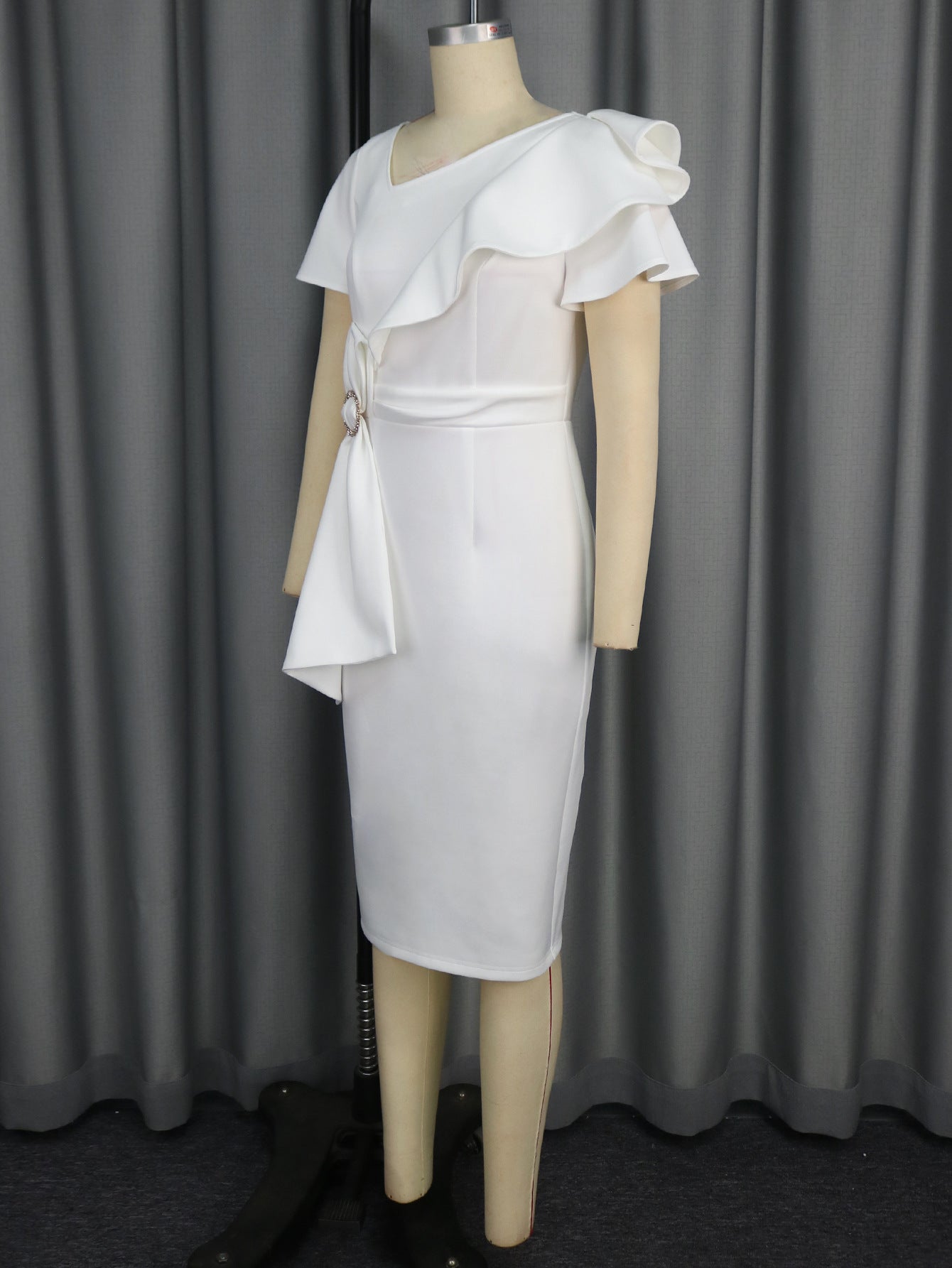 Women Elegant Slash Shoulder Ruffle Bodycon Bow Dresses 10