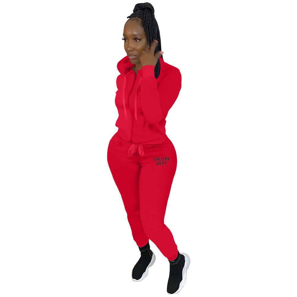 Women'S Fashion Casual Sports Solid Color Suit Two Piece Tracksuit 5