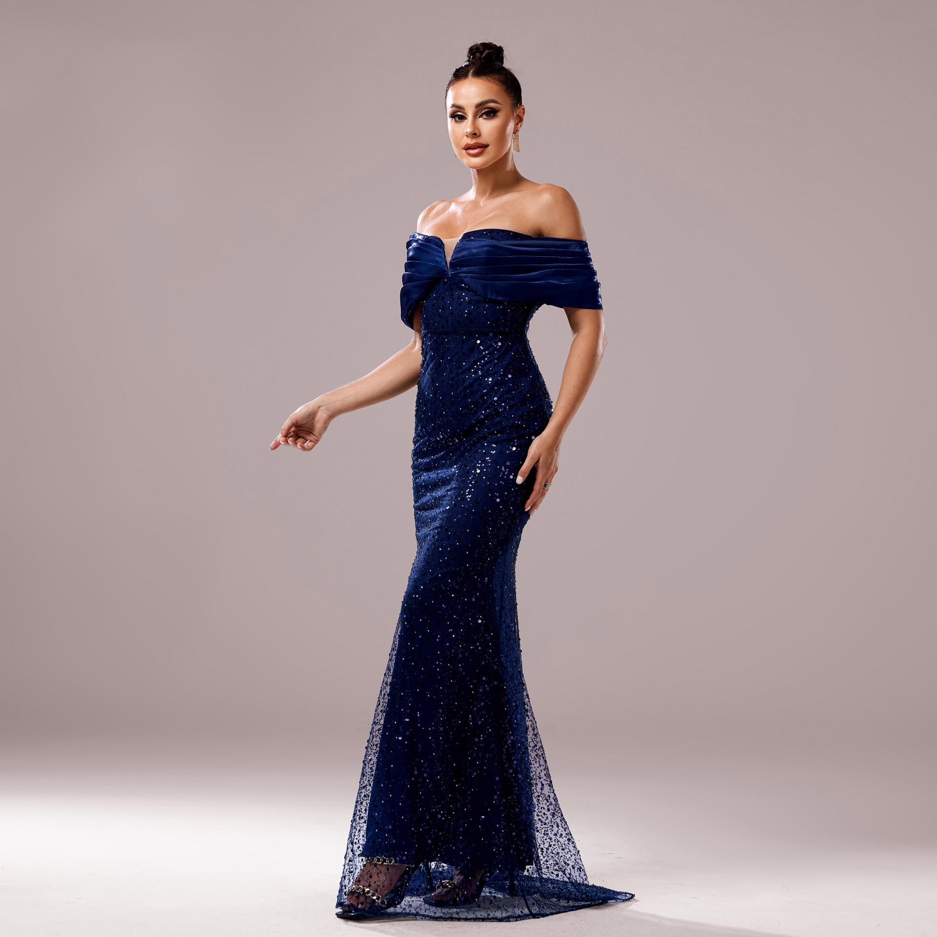 Luxury Off-Shoulder Sequin Fishtail Evening Dress 5