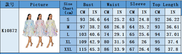 Women Printed Lantern Sleeve Buttoned Dress with Belt 11
