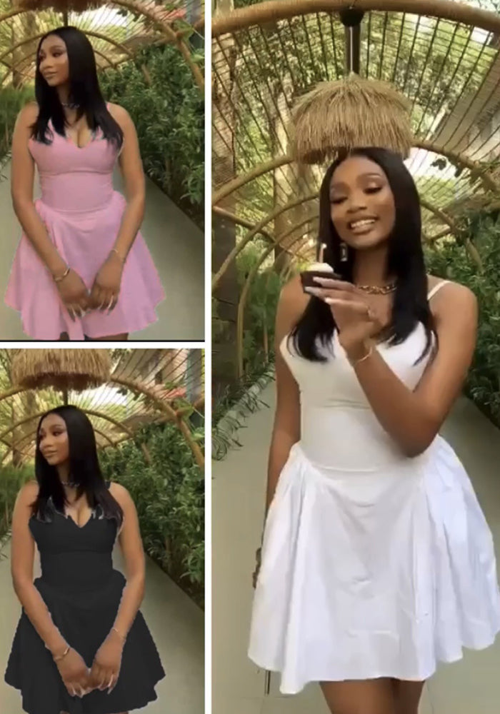 Women Solid Suspender V-neck Sexy Backless Dress