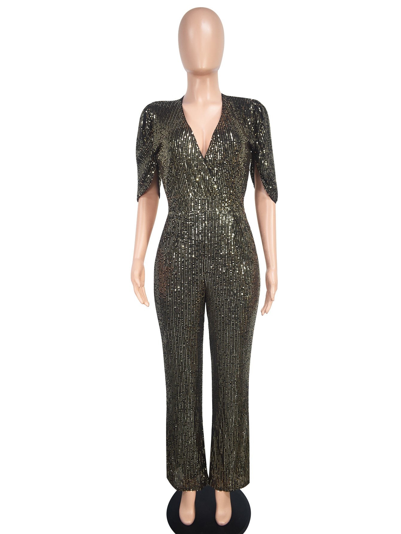 Sexy V-Neck Half-Sleeve Slim Sequin Women Party Jumpsuit 6