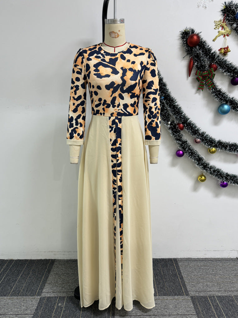 Elegant Career Leopard Patchwork Chiffon Maxi Dress 9