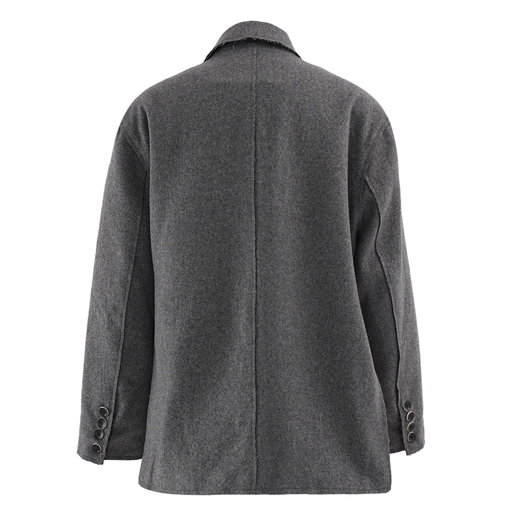 Women Winter Loose Oblique Button Placket Irregular Blazer 5