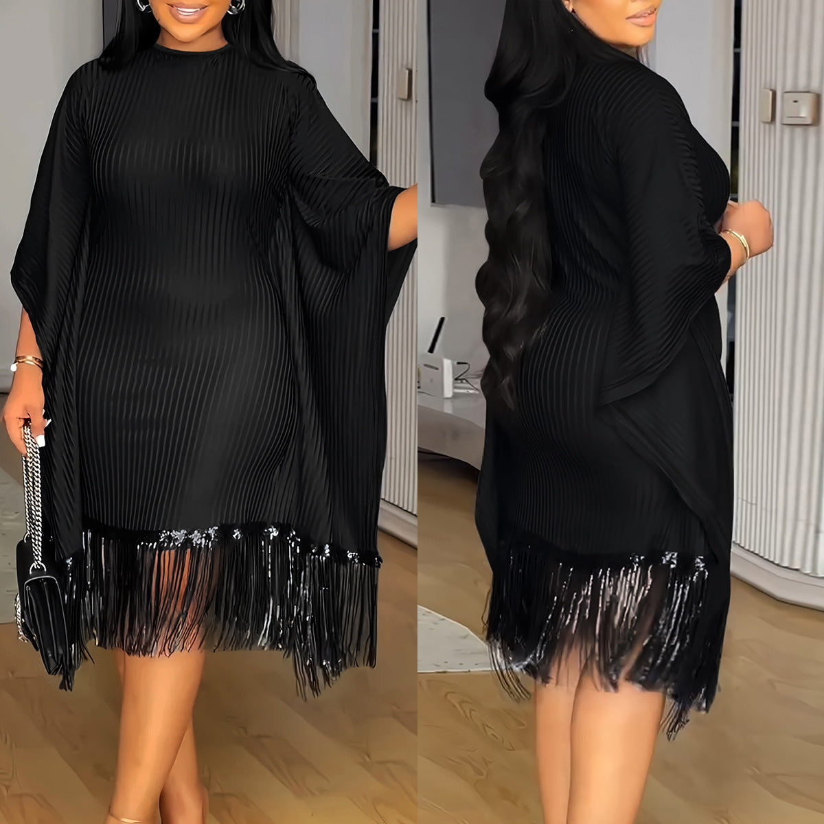 Plus Size Women Elegant Patchwork Tassel Maxi Dress 3