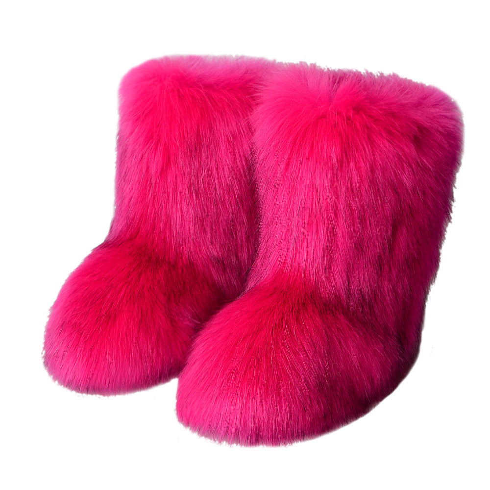 Women furry boots winter warm plus velvet mid-calf boots snow boots 16