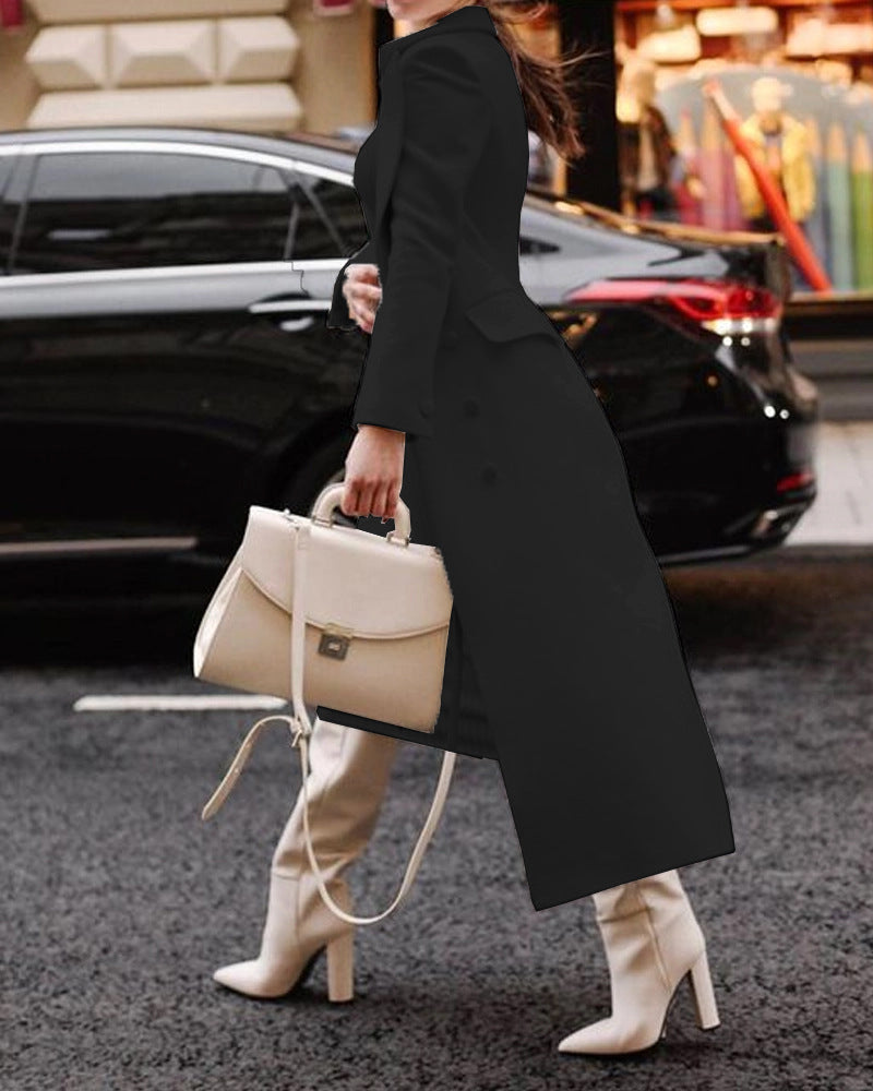 Women Vintage Turndown Collar Long Jacket 12