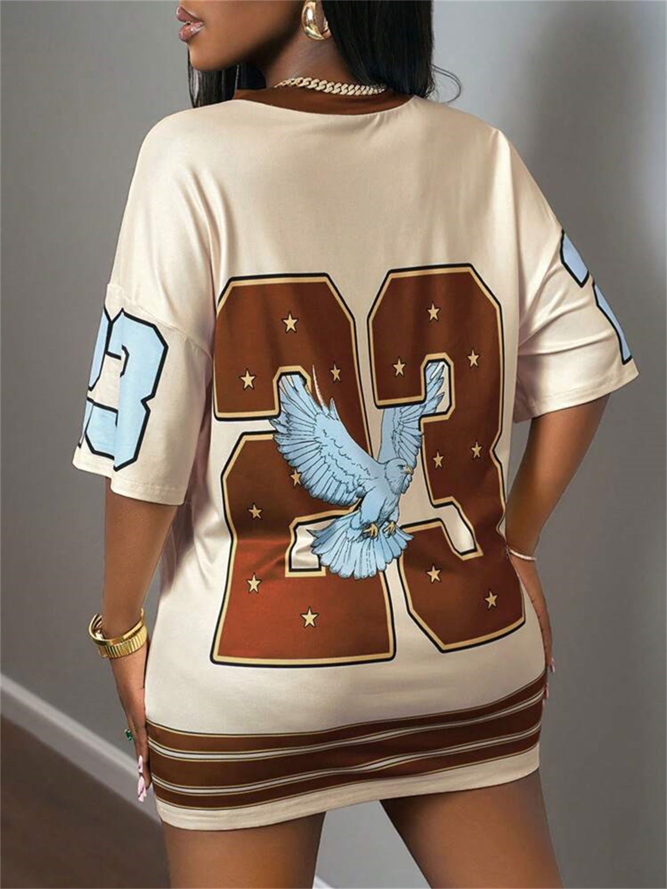 Women Summer American digital print v-neck short-sleeved dress 8