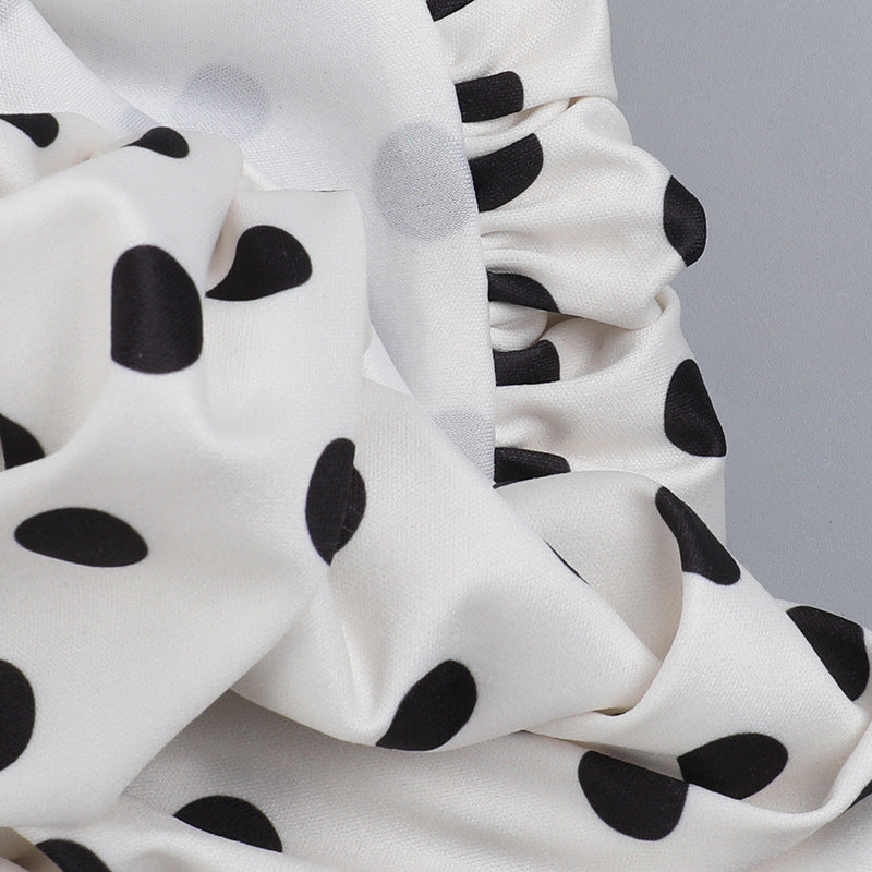 slim waist polka dot pleated Strap long dress 25