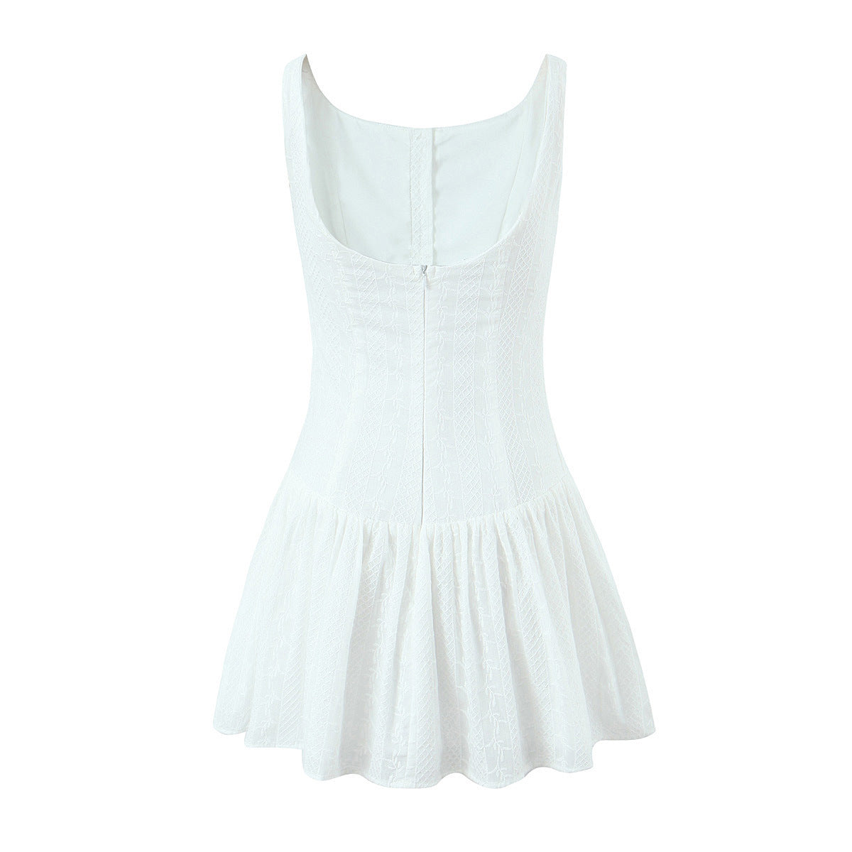 Women Summer French Square Neck Sexy Backless Strap Dress 4