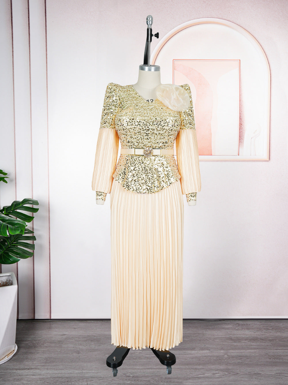 Sequin V-Neck Fashion Plus Size Dubai Elegant Long Gown 16