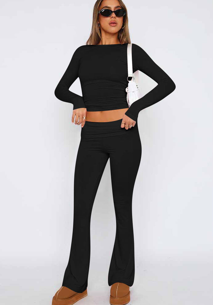 Women's Fashion Casual Solid Sim Long Sleeve Two-Piece Pants Set