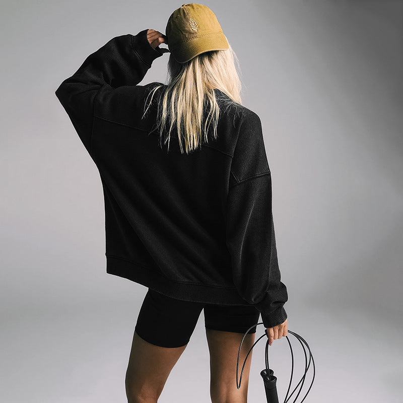 Women American Sports Loose Solid Casual Long Sleeve Top 4