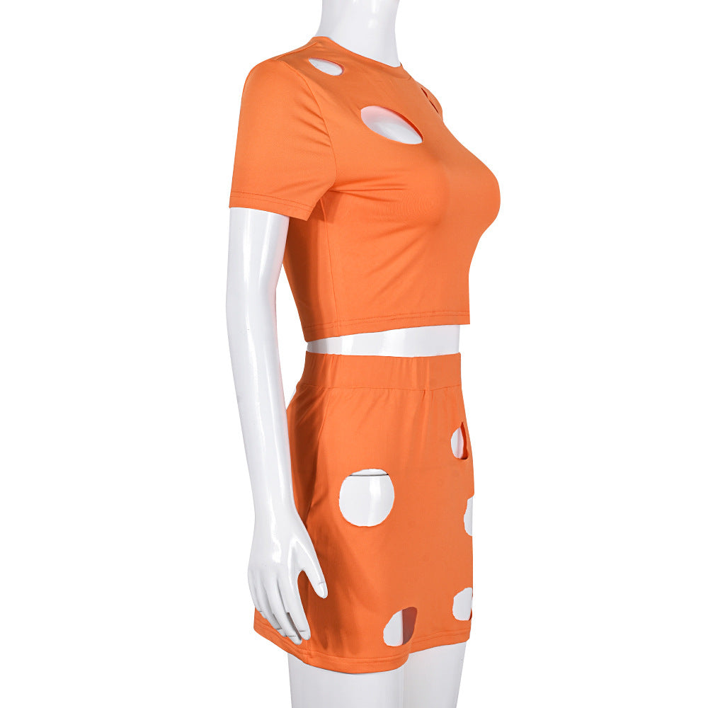 Women summer style ripped crop top and skirt Two Piece Set 5