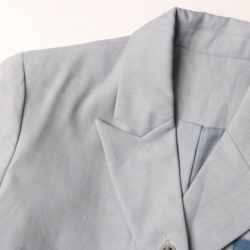 Women Autumn and Winter Fake Two Piece Patchwork Denim Blazer 10